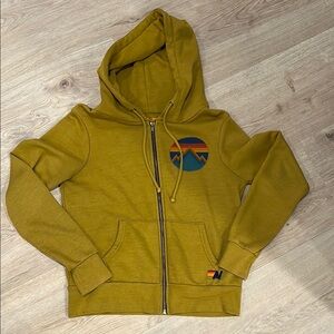 Aviator Nation Mustard Yellow Hoodie with Mountain Design
